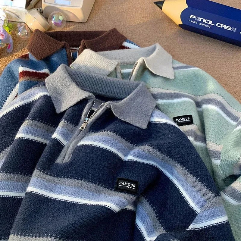 Fashionable Korean retro knitted warm thickened sweater winter y2k men street personalized loose and simple sports hoodie 240106