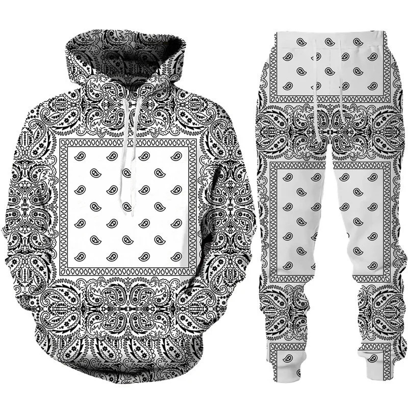 Colorful Paisley Graphic Men/Women Tracksuit Set Cashew Floral Print Hoodie/Pants/Suit Hip Hop Couple Streetwear Jogging Clothes 240106