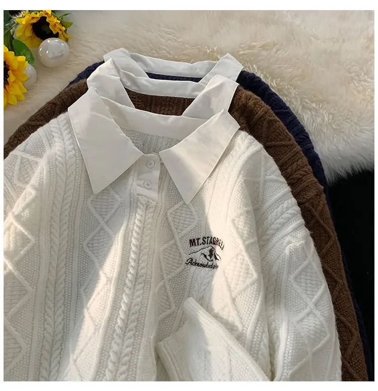 Autumn and Winter American Street Men and Women Trendy Loose Personality Polo Sweater Couple Lazy Polo Casual Top harajuku y2k 240106