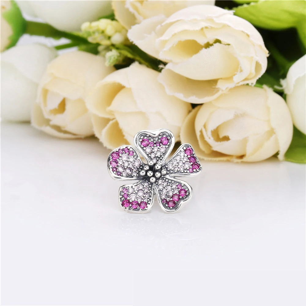 925 Silver Plated Fit Original Charms Bracelet with Zircon Butterfly Love Flower Charm Beads DIY Jewelry Making Loquat Free Shipping