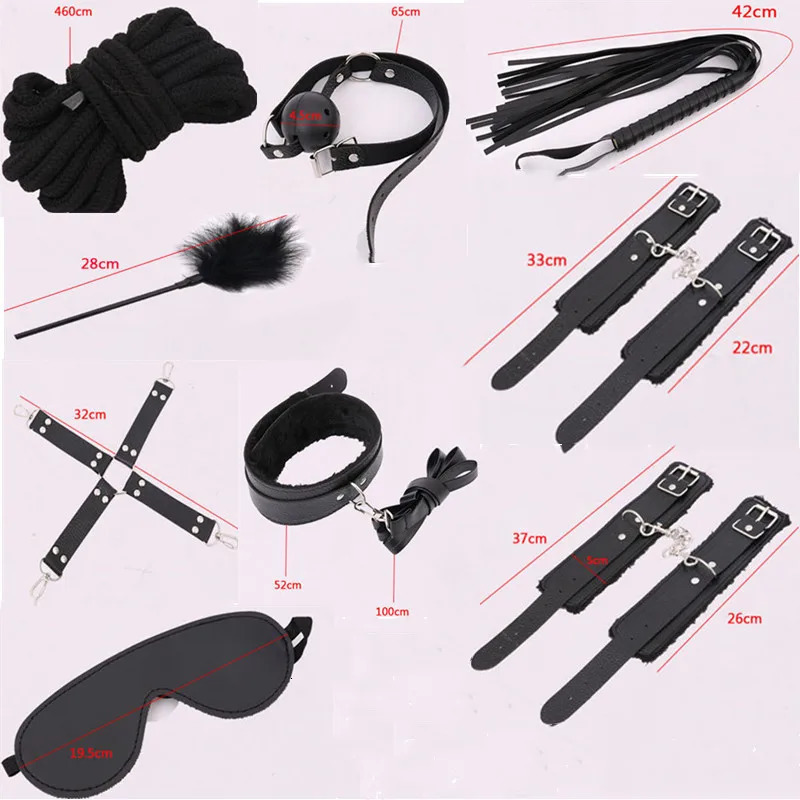 Leather Bondage Set Sex Toys for Women Couples BDSM Sex Mini Vibrator Anal Plug Handcuffs Bdsm Bondage Erotic Adult Toys 240105