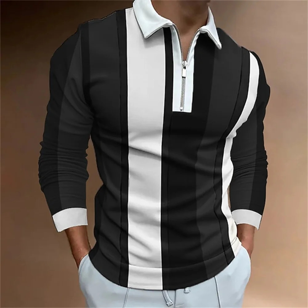 T-Shirts Men Men'S Polo Lapel Korean Business Long Sleeve Fashion Plain Quarter Zip Spring Summer Tops Sportwear Tee Clothing 240106