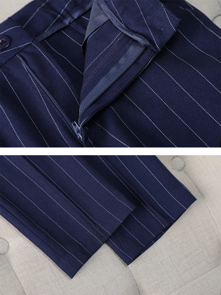Fashion S-8XL Office Ladies Formal Pant Suit Set Women Blue Striped Female Business Work Wear 2 Piece Blazer Jacket And Trouser 240105