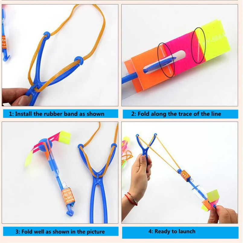 50pcs Amazing Light Toy Rocket Helicopter Flying Toy LED Light Toys Party Fun Gift Rubber Band Catapult 240105 - view 7