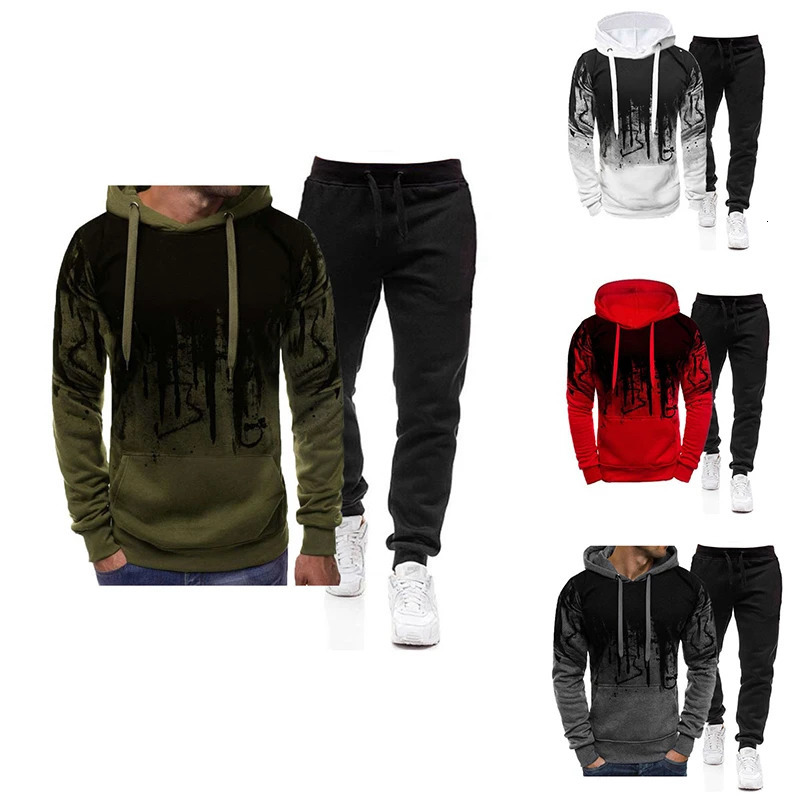 Men Casual Tracksuit Hoodies Set Men's Sportswear Outfit SweatshirtSweatpant 2 Pieces Suit Pullover Hoody Sets Male Fashion 240106