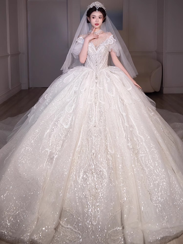 2024 Bling Wedding Dress Beading Crystals Beaded Off Shoulder Crystal Sweep Train Scoop Neck Plus Size Bridal Gowns New Arabic Dubai Customed Vestidos