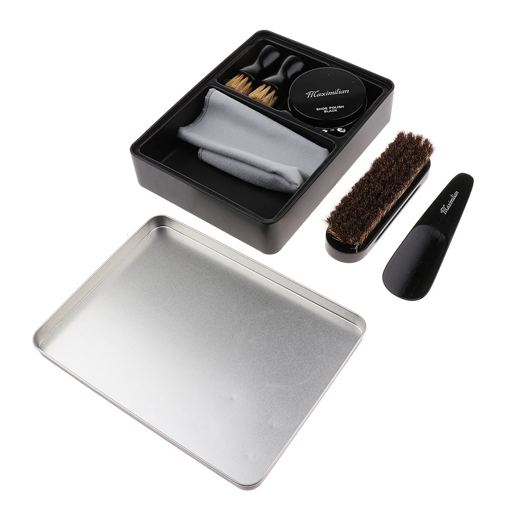 8pcs/set Shoes Care Kit Cleaning Shine Polish Brushes Set With Iron Tin Box 240106
