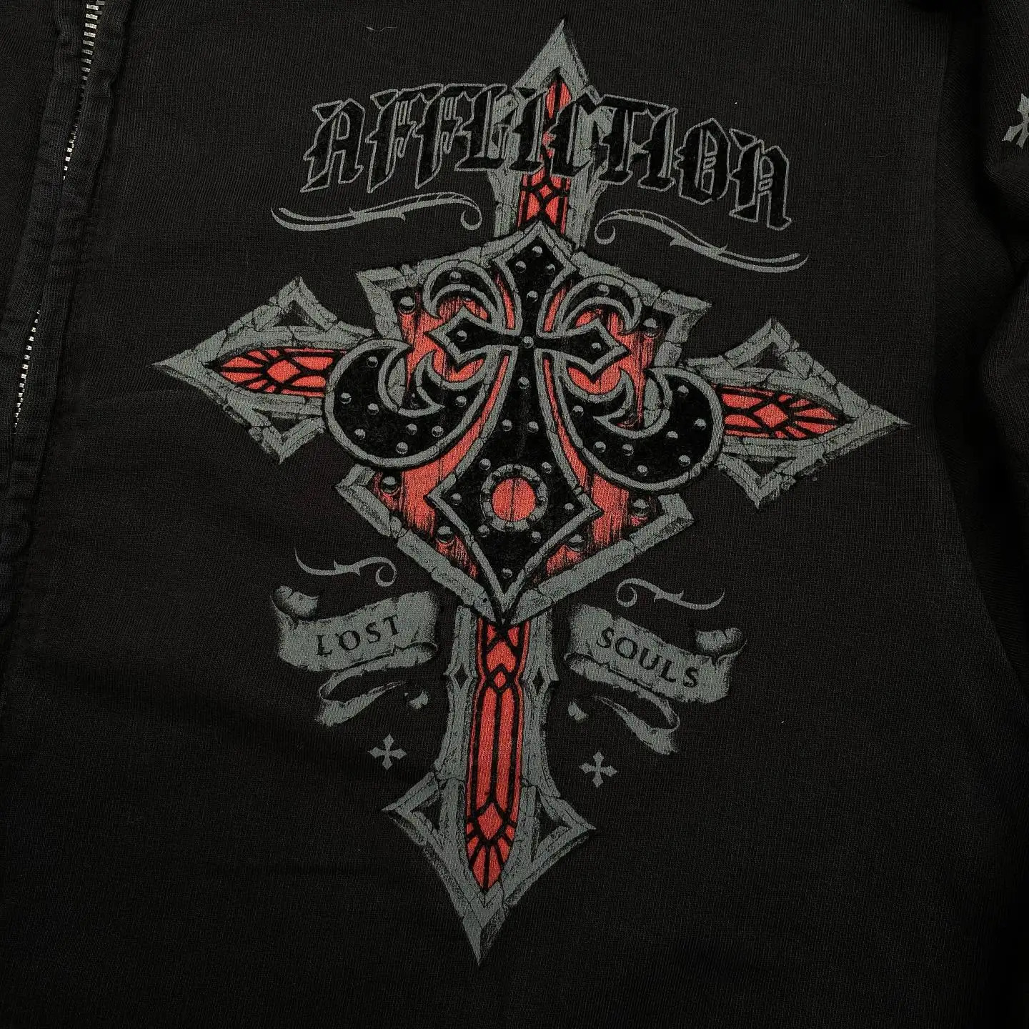 Y2k Zipper Hoodie Gothic Pattern Printing Hip Hop Casual Sweatshirt Personality Retro Loose Hooded Women Men Streetwear 240106