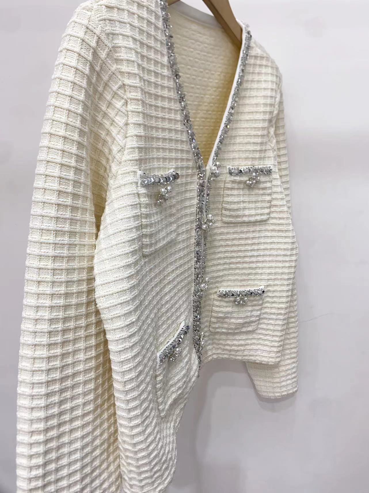 Self-portrait New Ivory V-neck Knit Cardigan