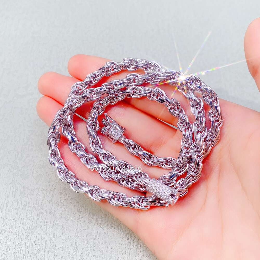 6mm S925 Sterling Silver Necklace Iced Out Vvs1 Moissanite Diamond Clasp Silver Rope Chain