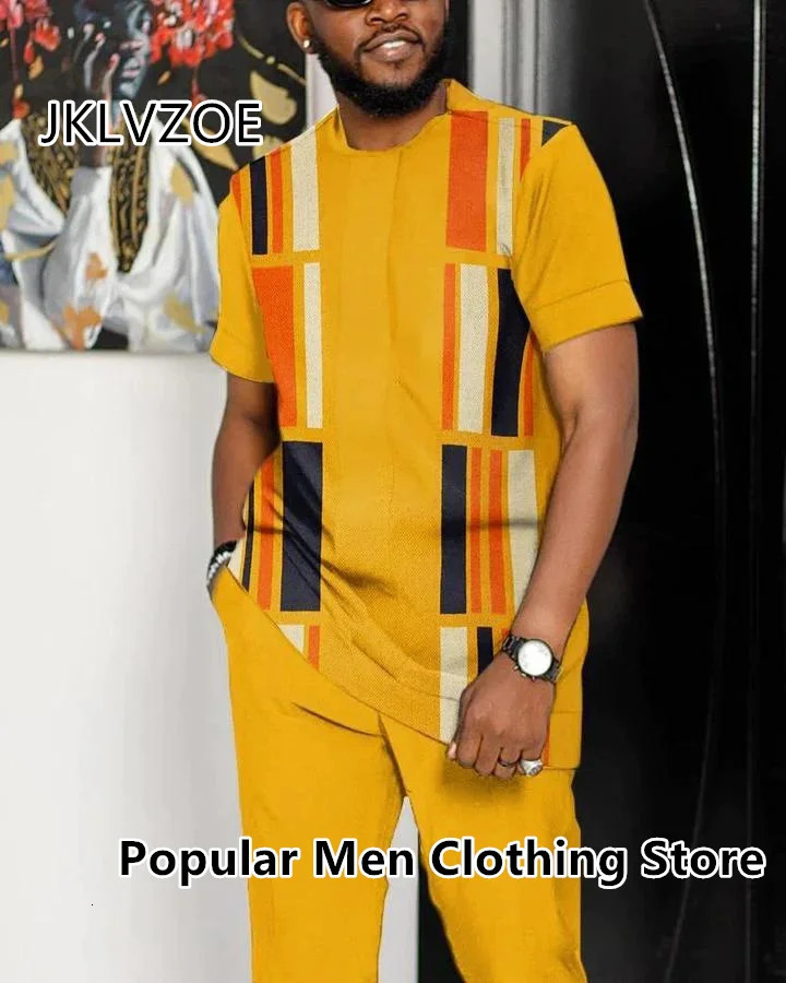 Summer Tracksuit for Men Short Sleeve T ShirtLong Pants 2 Piece Set Man Oversized Clothes Joogers Outfit 3D Print Trousers Suit 240106