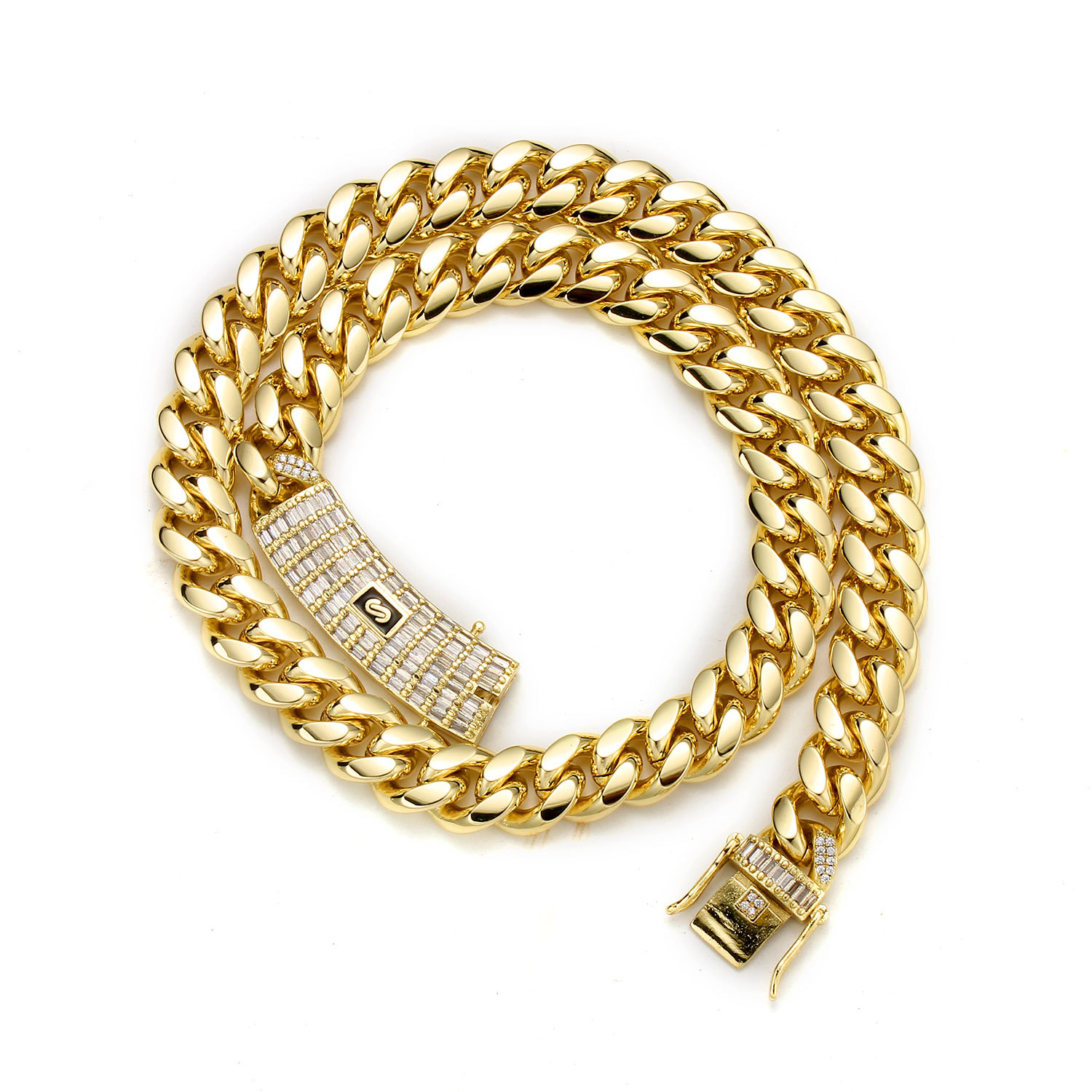 6mm-14mm Hip Hop Stainless Steel Miami Cuban Link Chain Necklace Full 5A Zircon Clasp 14K/18K Gold Plated Accessories Gold Jewelry Set