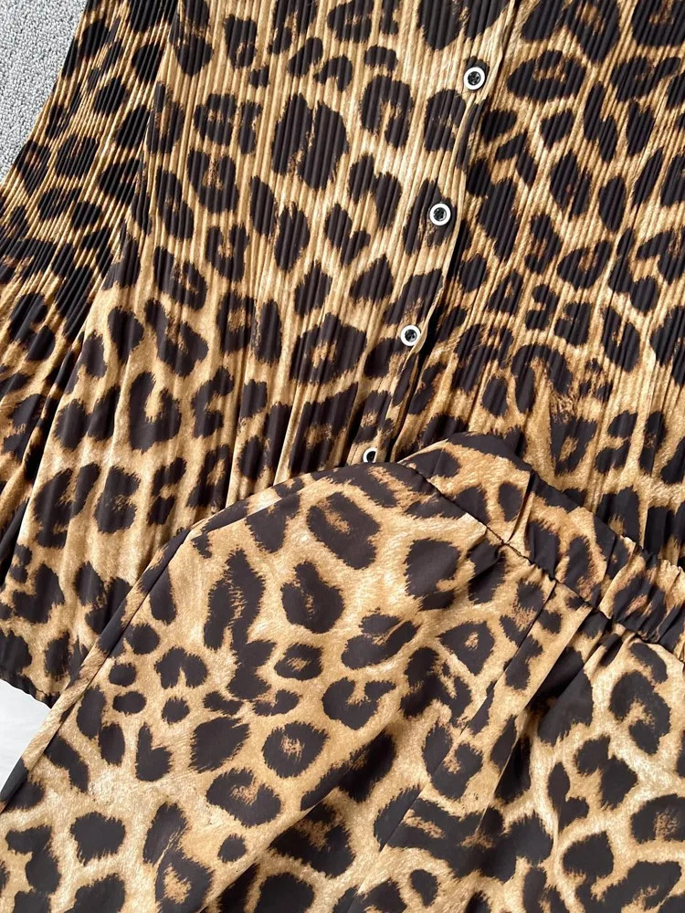 Autumn Elegant Women 2 Pieces Set Leopard Print Long Sleeve Shirts Casual Loose Pantalon Outfits Fashion Vintage Sweatsuit 240106