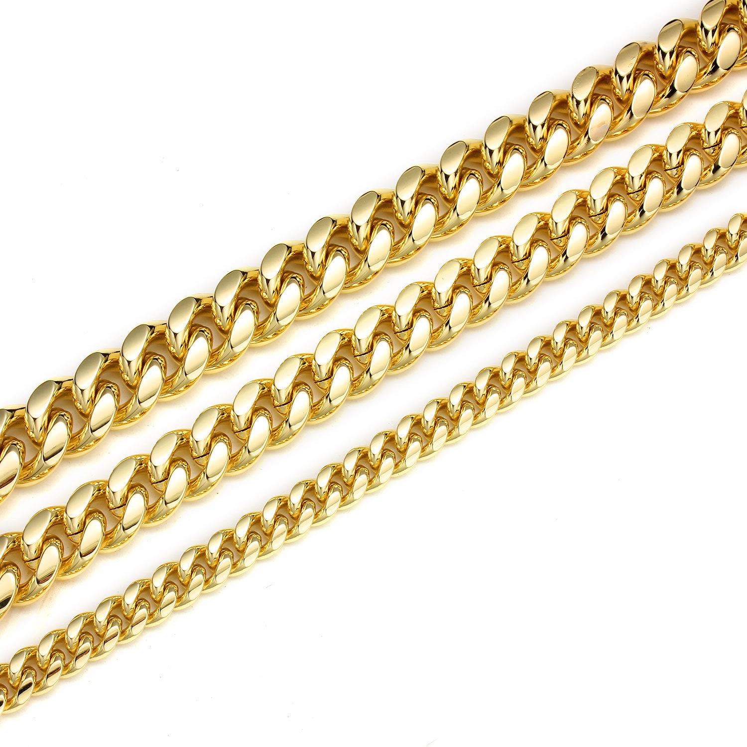 6mm-14mm Hip Hop Stainless Steel Miami Cuban Link Chain Necklace Full 5A Zircon Clasp 14K/18K Gold Plated Accessories Gold Jewelry Set