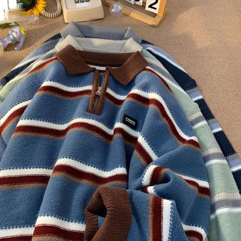 Fashionable Korean retro knitted warm thickened sweater winter y2k men street personalized loose and simple sports hoodie 240106