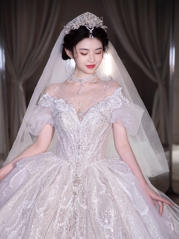 2024 Bling Wedding Dress Beading Crystals Beaded Off Shoulder Crystal Sweep Train Scoop Neck Plus Size Bridal Gowns New Arabic Dubai Customed Vestidos