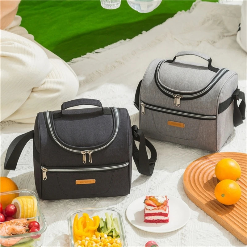 Stylish Double Compartment Lunch Bag for Women Large Capacity Insulated Lunch Box Cooler Bag for Work 240106