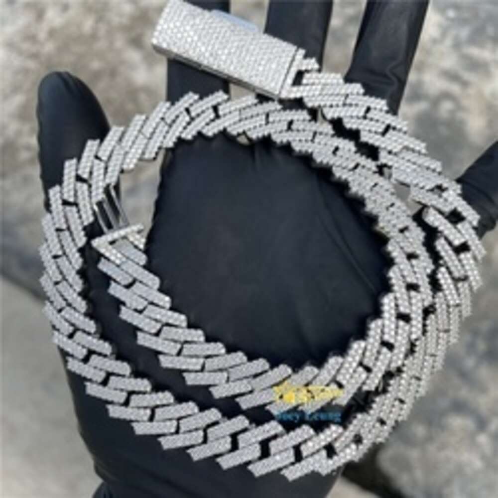 Pass Diamond Tester 925 Silver Necklace Vvs Moissanite 13mm Width Iced Out Cuban Link Chain Hip Hop