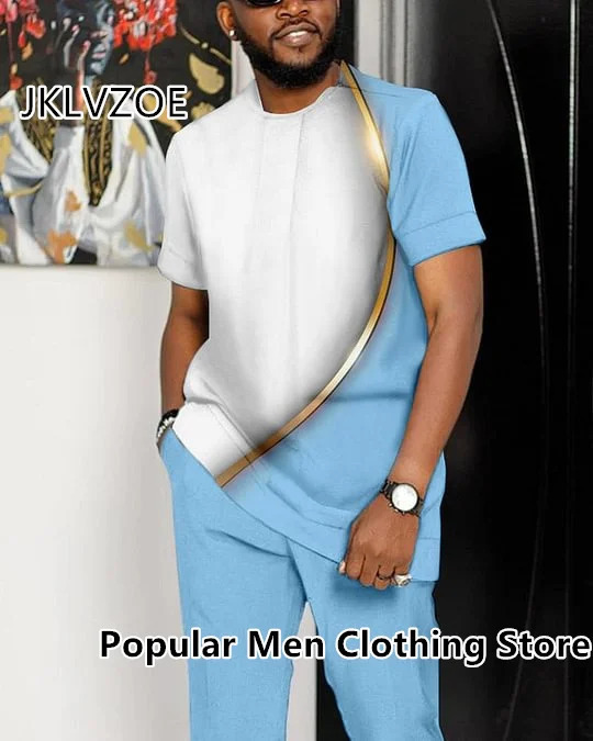 Summer Tracksuit for Men Short Sleeve T ShirtLong Pants 2 Piece Set Man Oversized Clothes Joogers Outfit 3D Print Trousers Suit 240106