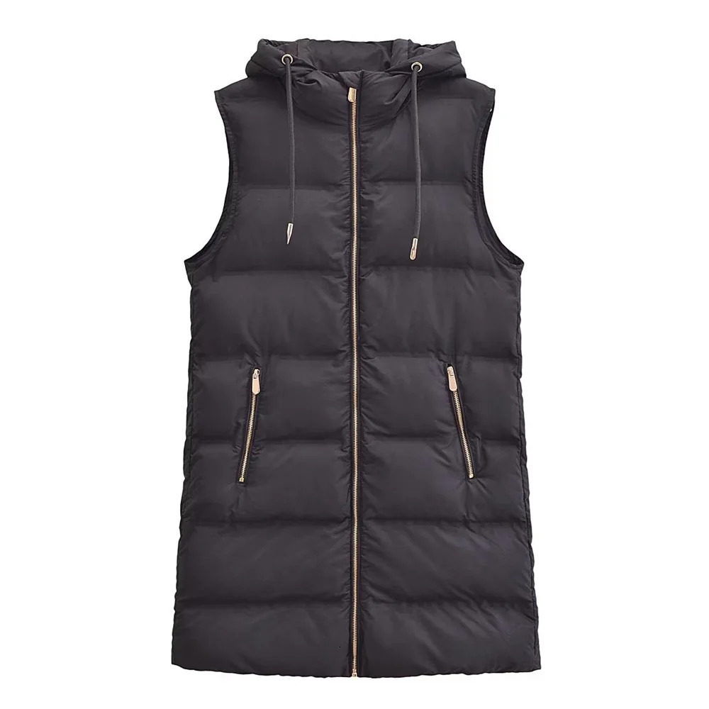 UNIZERA Autumn and Winter Women's Fashion Casual Loose Versatile Sleeveless Hooded Cotton Coat Tank Top Vest Coat 240106