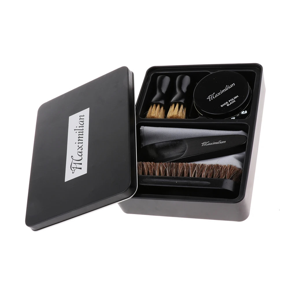 8pcs/set Shoes Care Kit Cleaning Shine Polish Brushes Set With Iron Tin Box 240106