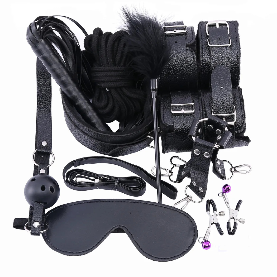 Leather Bondage Set Sex Toys for Women Couples BDSM Sex Mini Vibrator Anal Plug Handcuffs Bdsm Bondage Erotic Adult Toys 240105