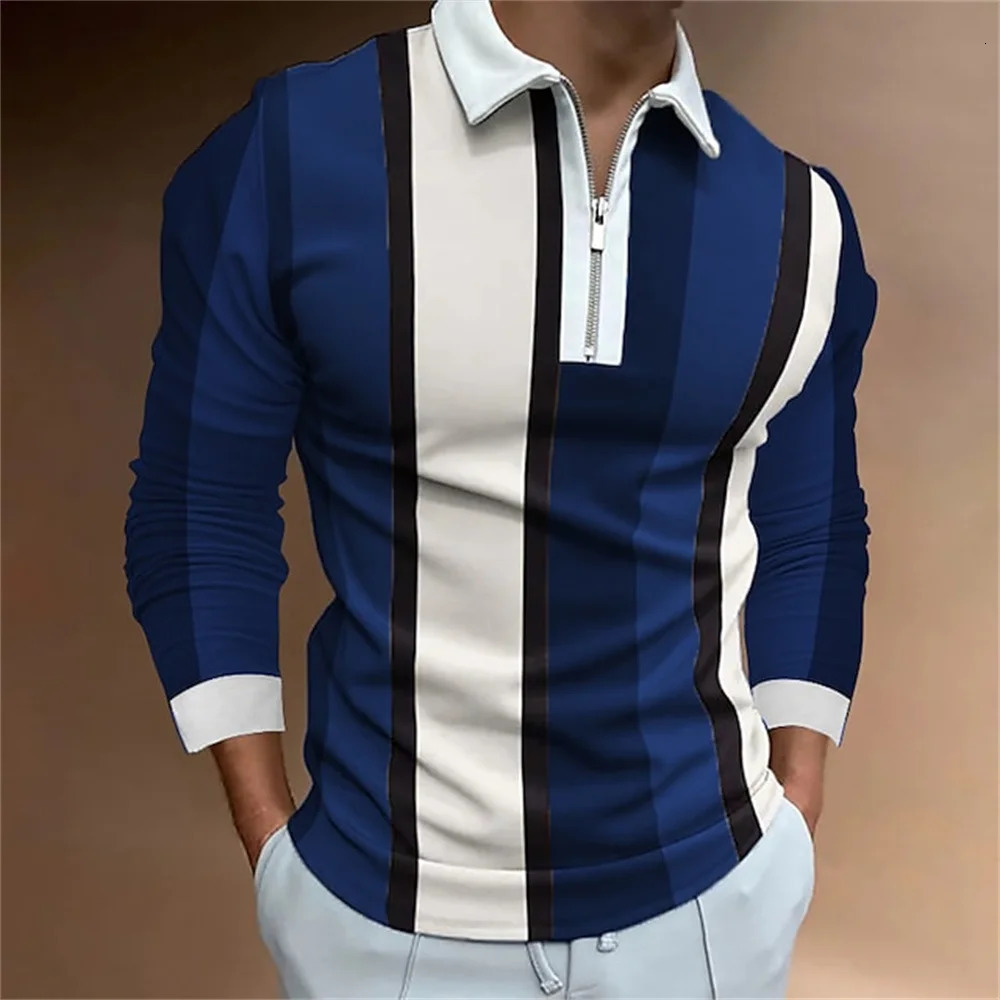T-Shirts Men Men'S Polo Lapel Korean Business Long Sleeve Fashion Plain Quarter Zip Spring Summer Tops Sportwear Tee Clothing 240106