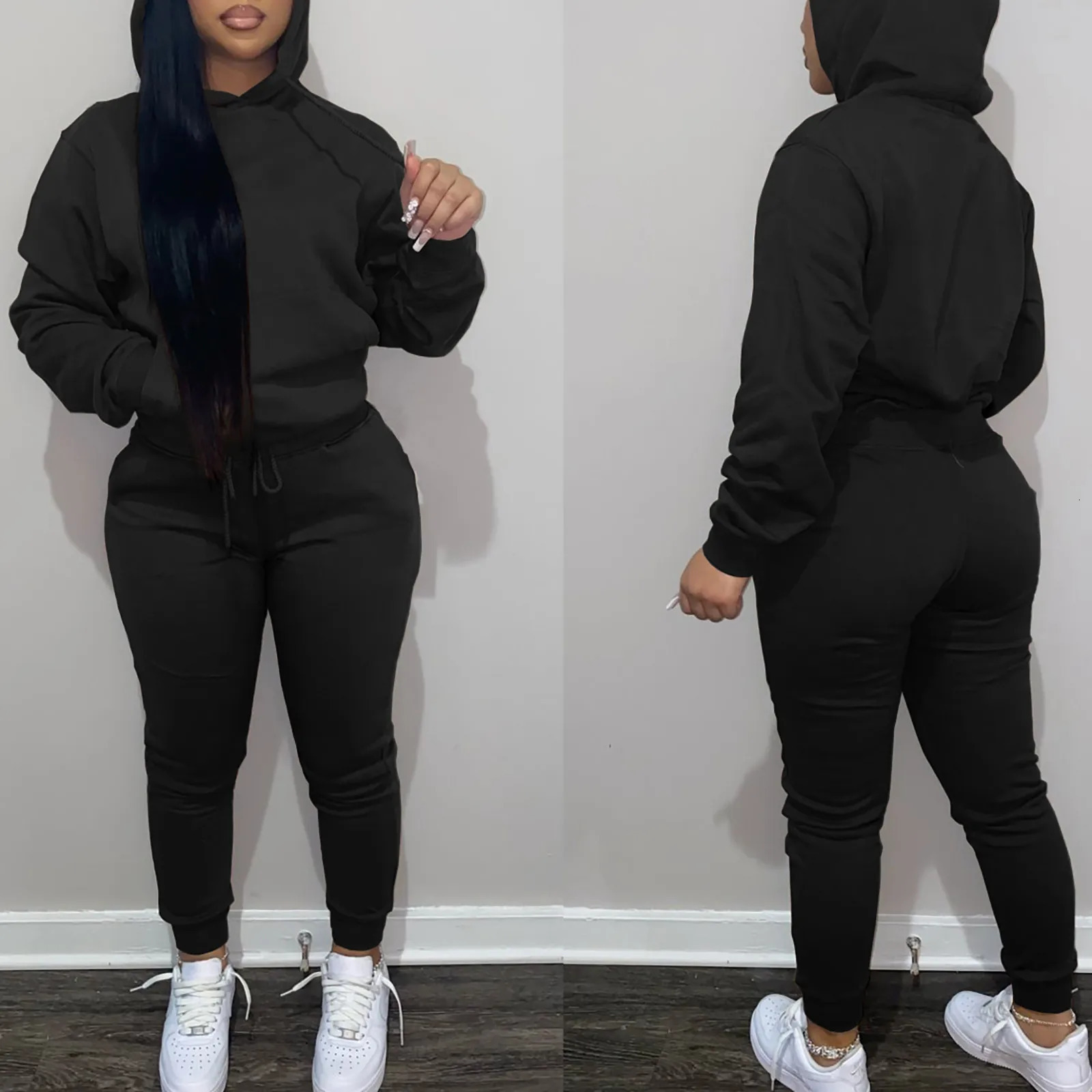 Womens Sweatsuits 2 Piece Set Fall/Winter Loose Sweat Sets Comfy Hoodie Sweatshirt Drawstring Cuffed Sweatpants 240106