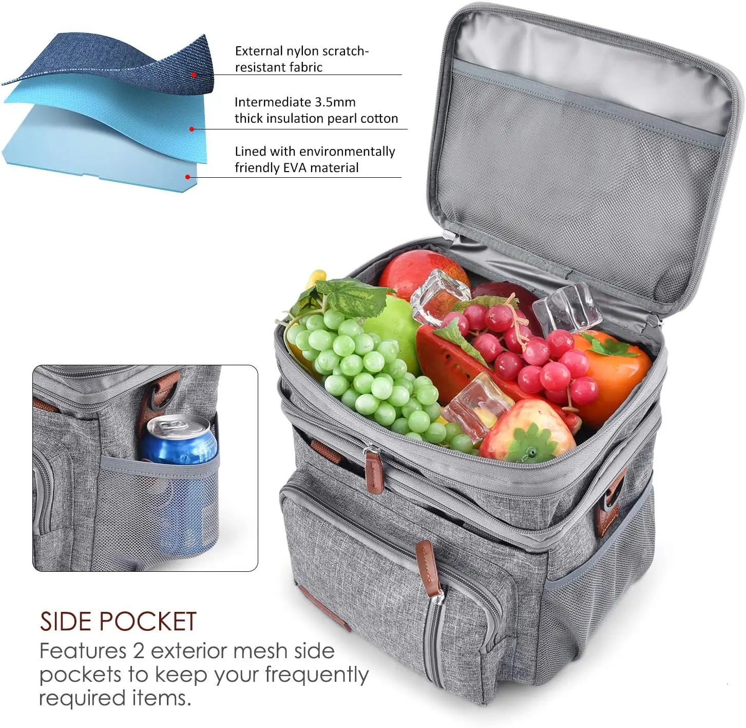 Lunch Bag for Women Men Double Deck Lunch Box - Leakproof Insulated Soft Large Adult Lunch Cooler Bag for Work 240106