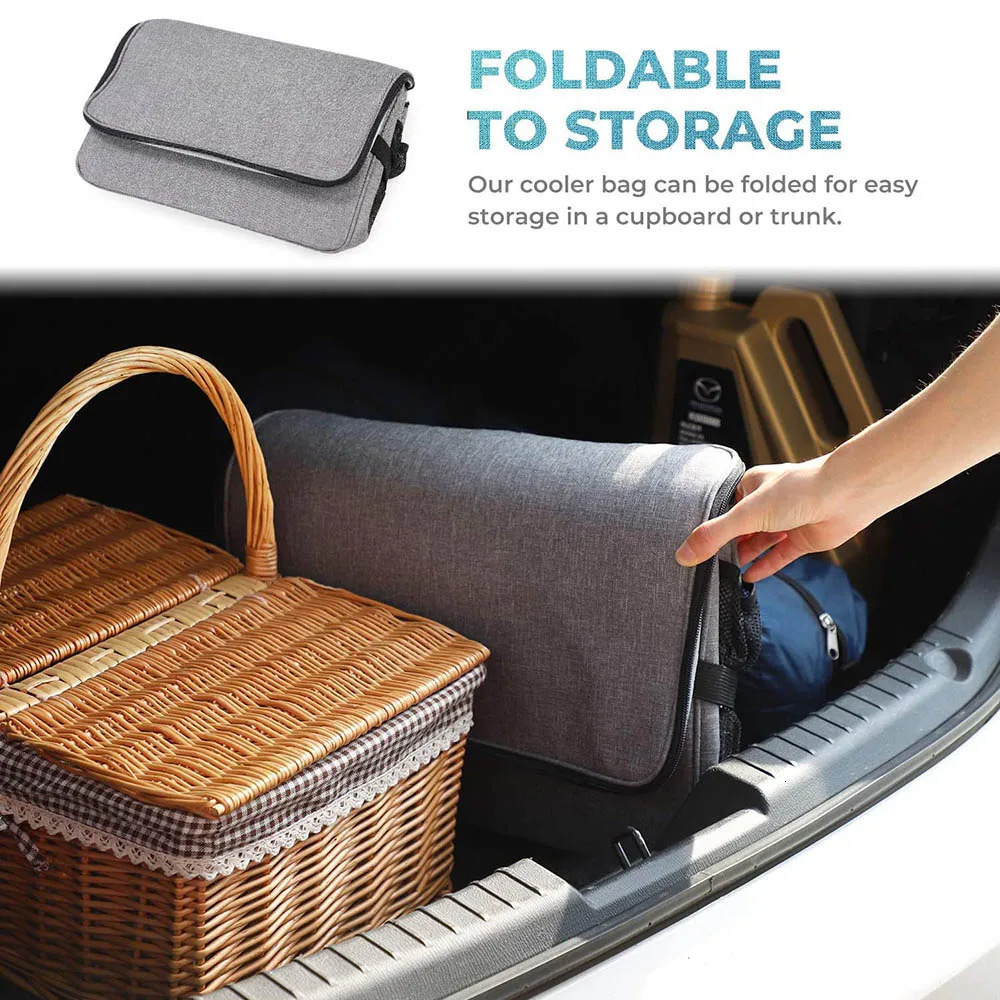 32L Soft Cooler Bag with Hard Liner Large Insulated Picnic Lunch Bag Box Cooling Bag for Camping BBQ Family Outdoor Activities 240106
