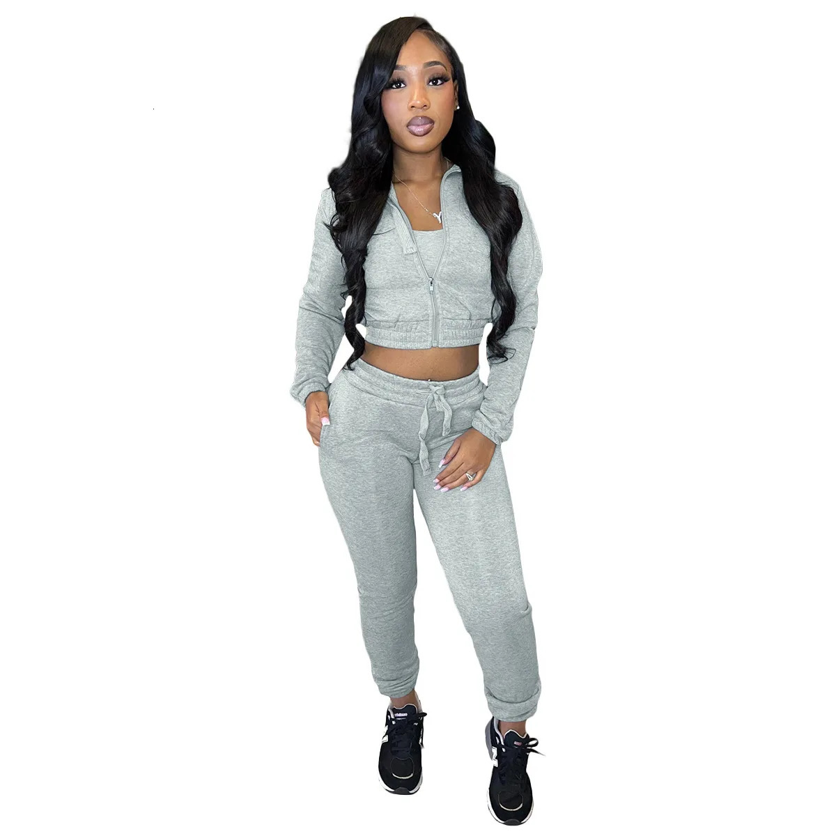 Women's Autumn And Winter Warm Zipper Cardigan Long Sleeve HoodiePantsVest Casual Solid Color Tracksuit 3 Piece Sets 240105