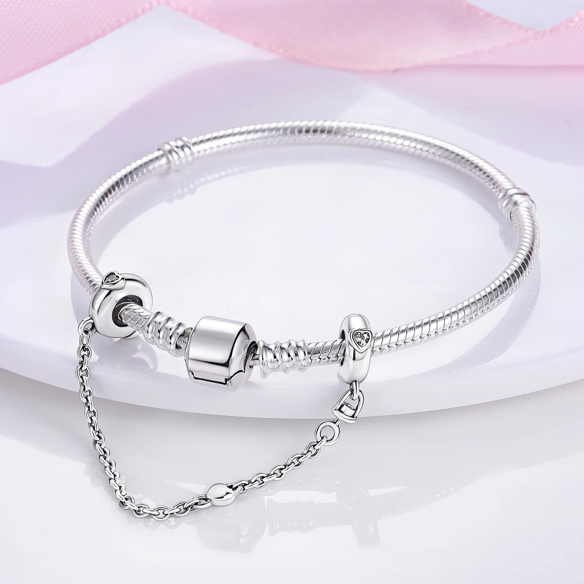 925 Sterling Silver Sparking Transparent Safety Chain Charm Beads Suitable For S925 Snake Fashion Bracelets DIY Jewelry Free Shipping