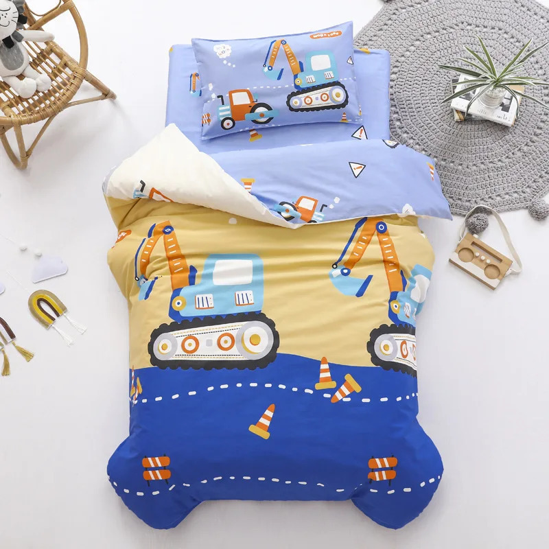 Children's Cotton Threepiece Set Kindergarten Nap Cartoon Bed Sheet Quilt Cover Bedding Kit Pillowcase CP27 240106