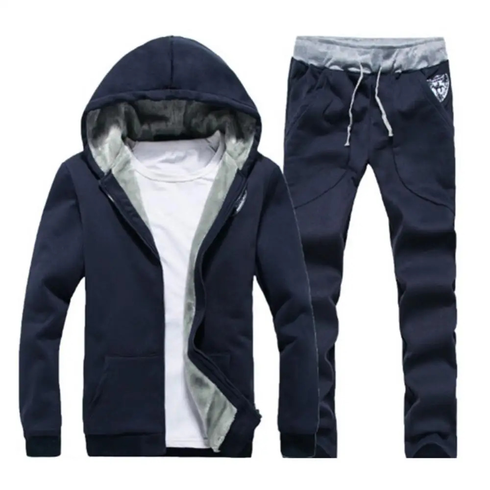 Plus Size Men Casual Warm Tracksuit Fleece Zipper Hooded Coat Drawstring Pants 240106