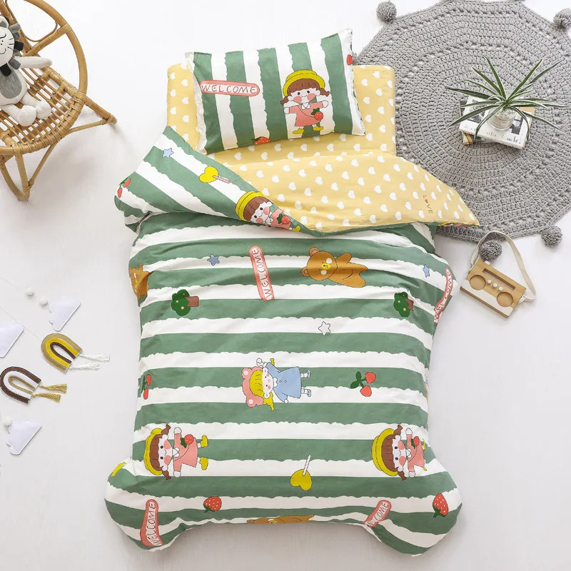 Children's Cotton Threepiece Set Kindergarten Nap Cartoon Bed Sheet Quilt Cover Bedding Kit Pillowcase CP27 240106