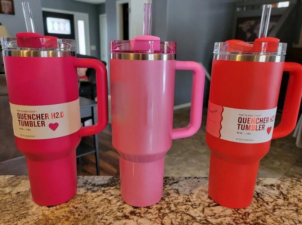 DHL Cosmo Parade Pink Red Target With 1:1 Logo H2.0 40oz Stainless Steel Tumblers Cups with Silicone handle Lid And Straw Travel Car mugs Water Bottles 0107