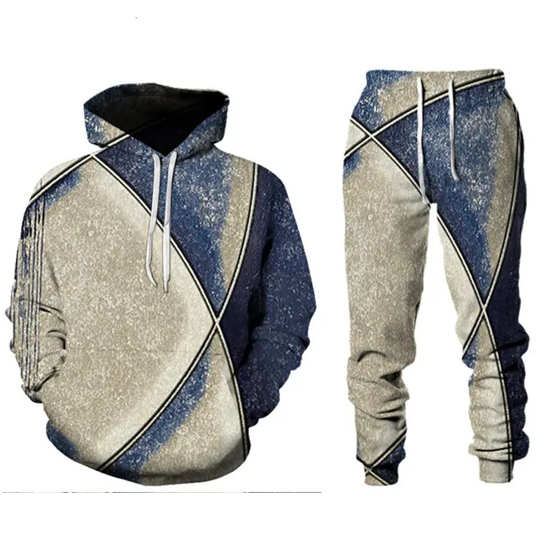 Hip Hop 3D Plaid Line Print Hoodie Pants Set Cool Men's/Women's 2-Piece Tracksuits Tracksuit Sets Spring Autumn Menswear 240106