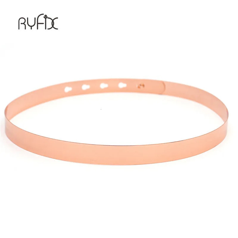 Women Punk Full Metal Mirror Skinny Waist Belt Metallic Rose Gold Plate 2cm 3cm 45cm Wide Chains Ceinture Sashes Dresses 240106