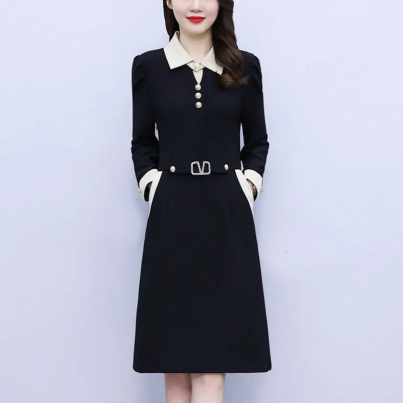 Autumn Korean Fashion Suit Dress Women's Business Casual Mature Fashion Belt Dresses Elegant Professional Attire 240106