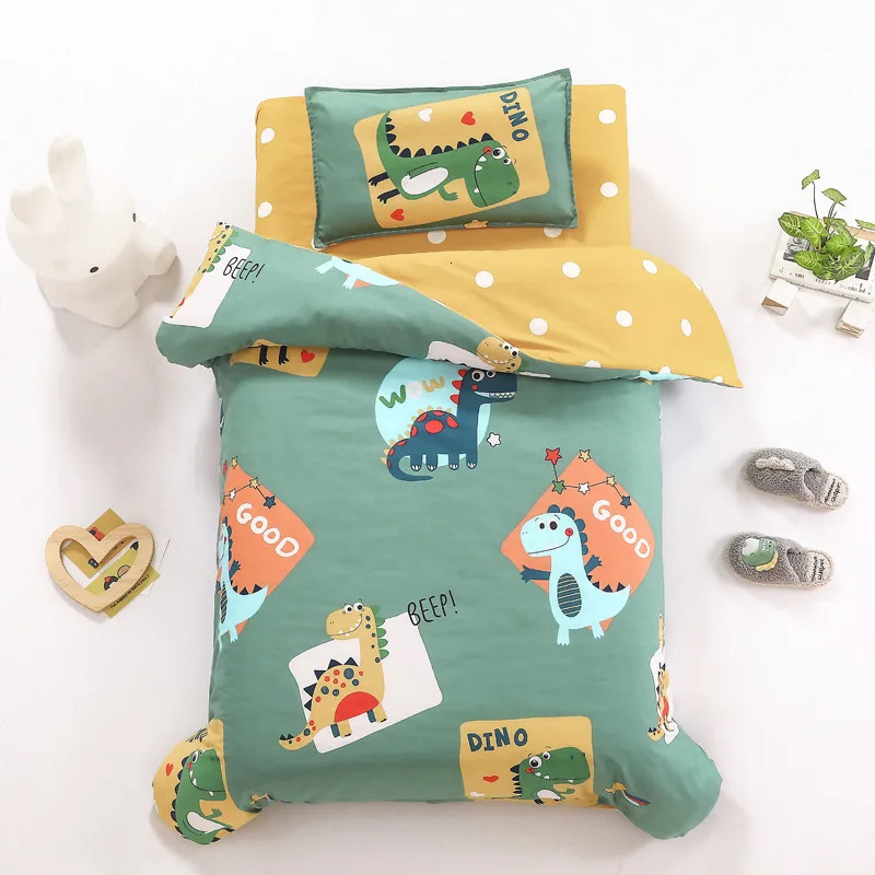 Children's Cotton Threepiece Set Kindergarten Nap Cartoon Bed Sheet Quilt Cover Bedding Kit Pillowcase CP27 240106