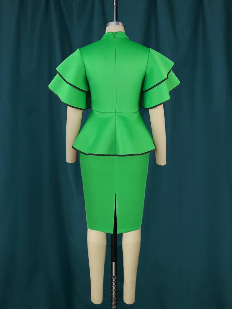 AOMEI Christmas Party Dress Women High Neck Peplum Elegant Ruffles Short Sleeve Evening Cocktail Event Gowns Knee Length 4XL 240106