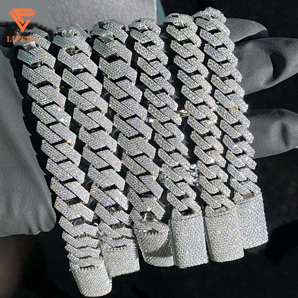 Fashion Jewelry Bracelet 12mm 15mm 18mm 20mm S925 Silver Full Iced Out Vvs Moissanite Diamond Necklace Custom Cuban Link Chain