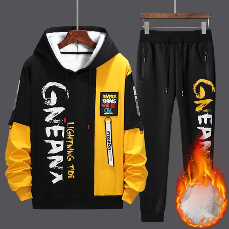 Tracksuit Men Casual Long Sleeve Hooded Mens Two Piece HoodiePants Set Hip Hop Fashion Streetwear Autumn Men Set 4XL 240106