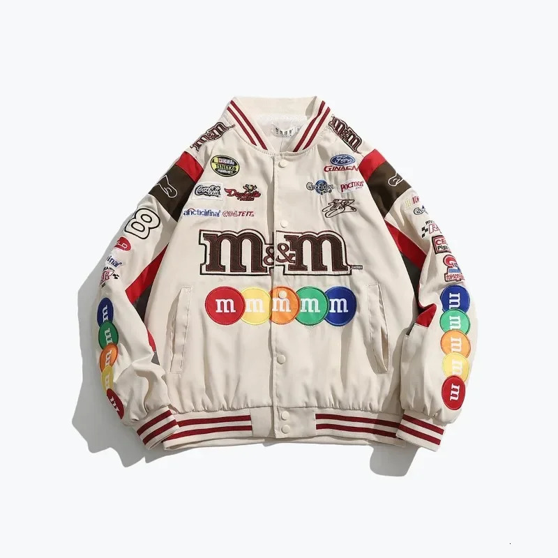 Bomber Jacket Men Women Hip Hop M M Embroidery Motorcycle Loose Baseball Coat Casual High Quality Street Racing Varsity Outwear 240106