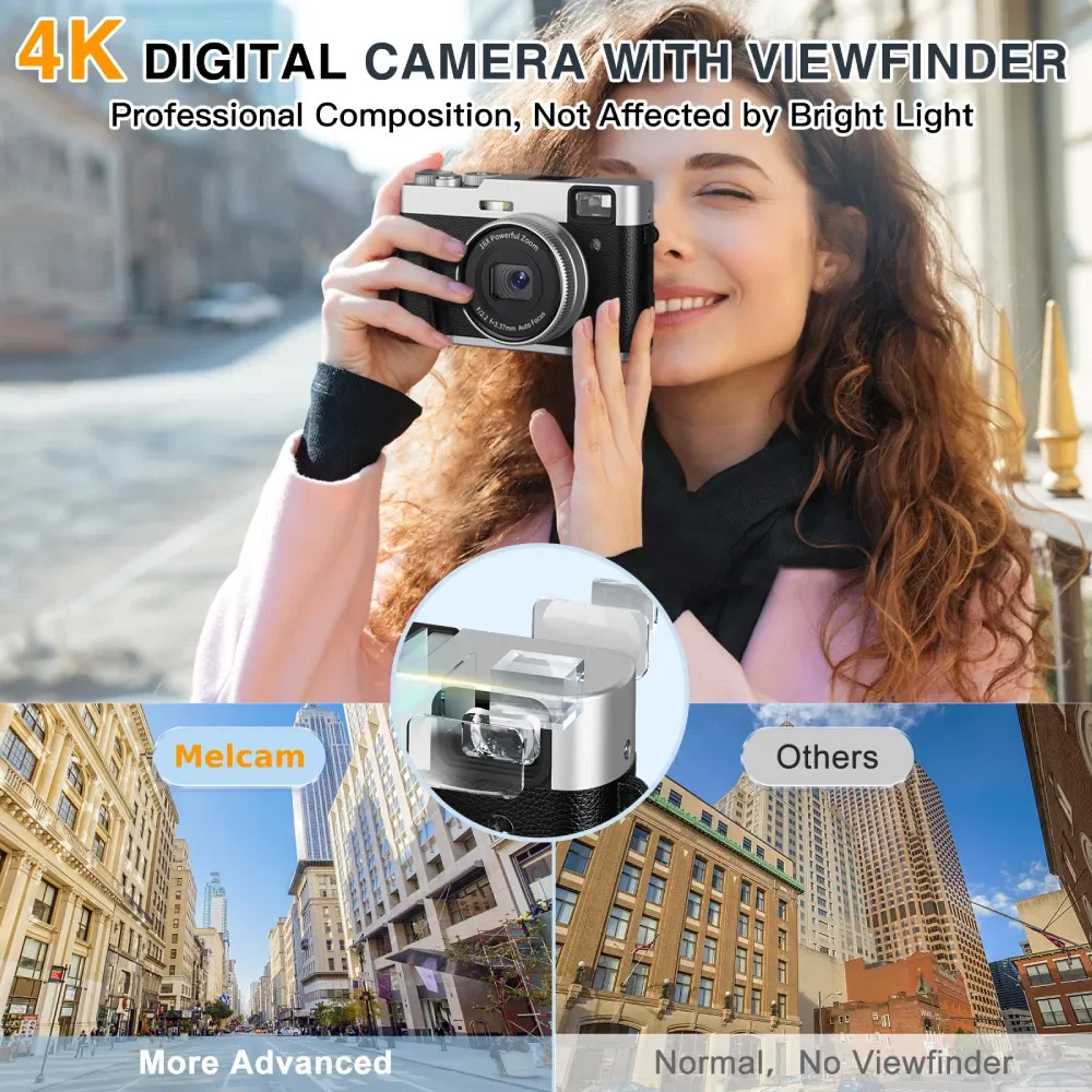4K Digital Camera Auto Focus 48MP Vlogging for and AntiShake Video Autofocus with Viewfinder Flash Dial 240106