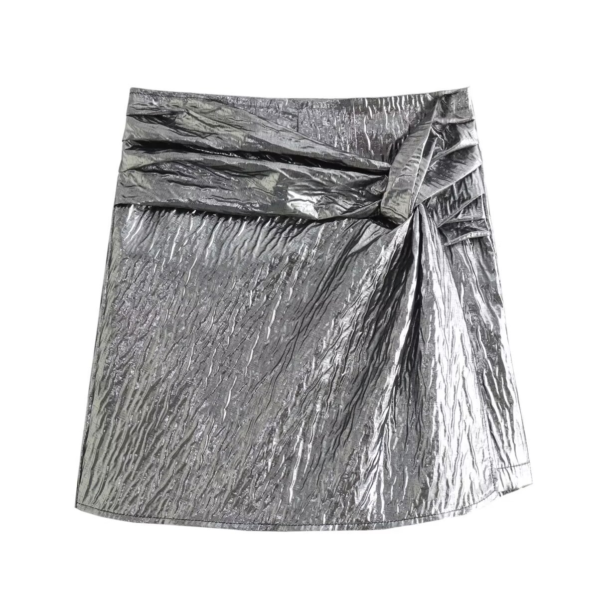 Women's Shorts TRAFZA 2024 Woman Knot Mini Skirt Gold Skort Pleated High Women Waist Short Skirts Chic Elegant