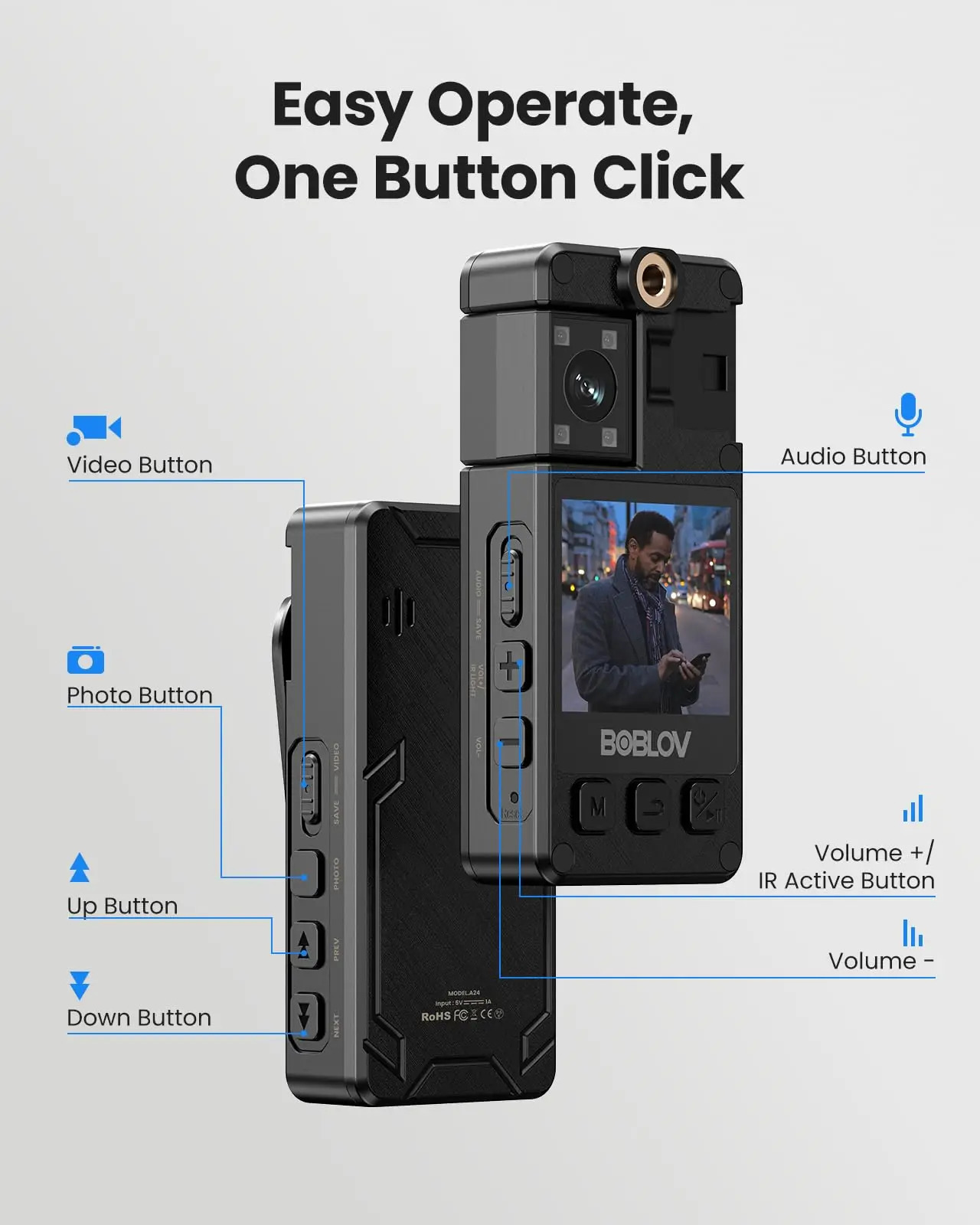 BOBLOV Mini Camera A24 HD 1296P Sports Action DV Digital Cameras Security Protection Small Camcorder Pocket Body Camara 240106