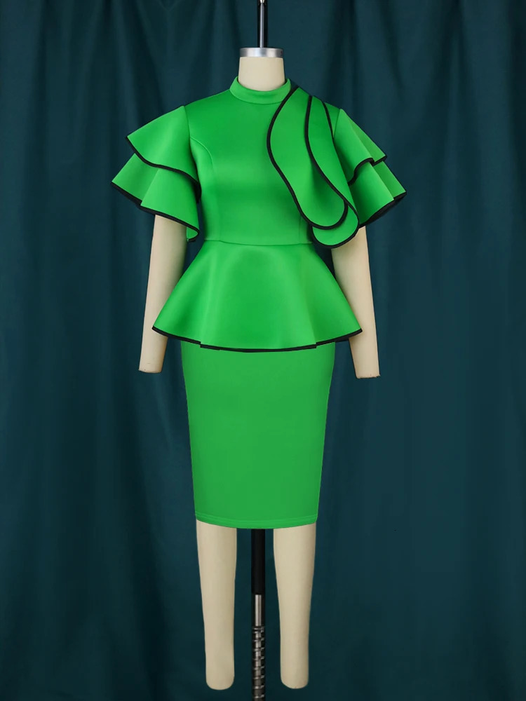 AOMEI Christmas Party Dress Women High Neck Peplum Elegant Ruffles Short Sleeve Evening Cocktail Event Gowns Knee Length 4XL 240106