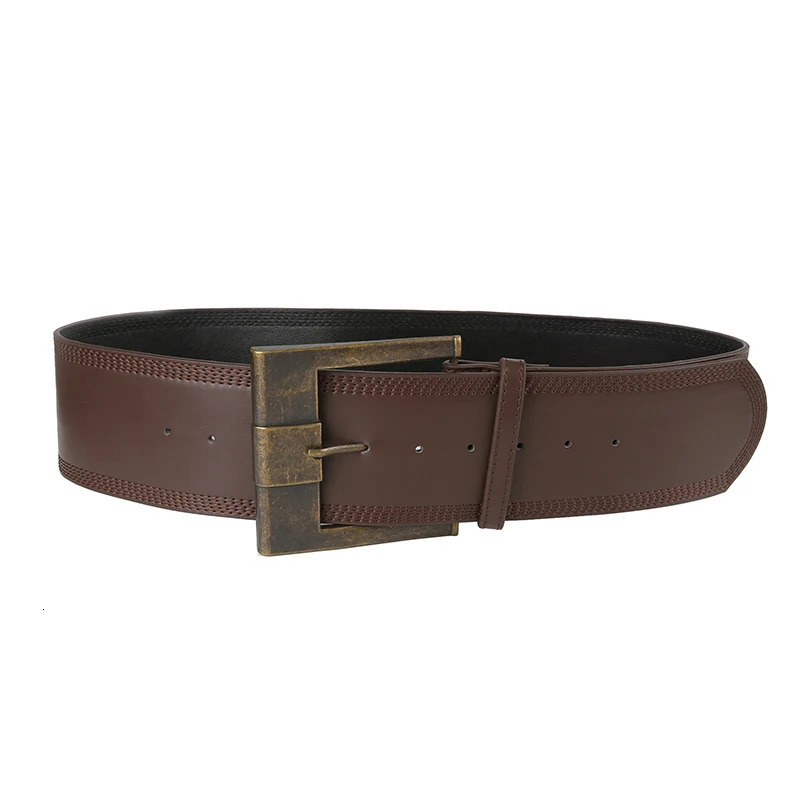 Darlingaga Vintage Fashion Brown Metal Buckle Women Belts Y2K Accessories Waistband Grunge Wide Belt Sashes Leather Outwear Chic 240106