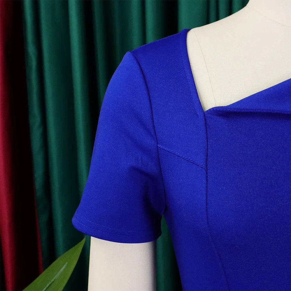 Elegant Bodycon Dresses for Women Asymmetric Collar Short Sleeve Sheath Package Hips Mid Calf Professional Ladies Business Dress 240106